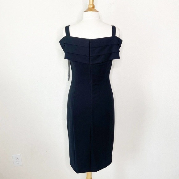 Badgley Mischka Off the Shoulder Criss Cross Chest Black Dress NWT 8 - Picture 9 of 13